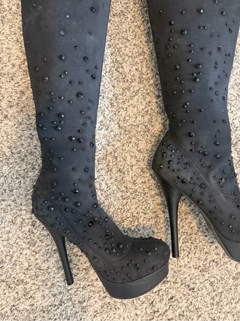Black Embellished Over-the-Knee Platform Boots - Women